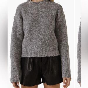 English Factory Heather Gray Fuzzy Crewneck Sweater